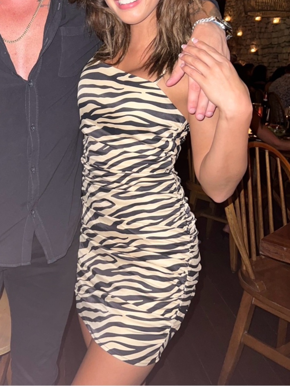 Forever 21 Black & Cream Zebra-Print Ruched Mini Dress